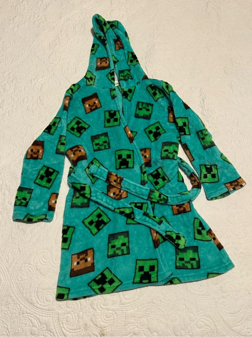 Minecraft‎ Kids Hooded Fleece Robe in Teal with Game Character Print 6T